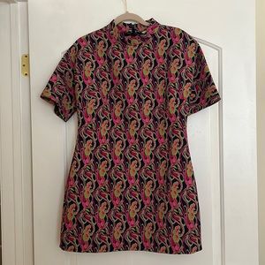 Zara groovy pattern mock neck mini dress XL